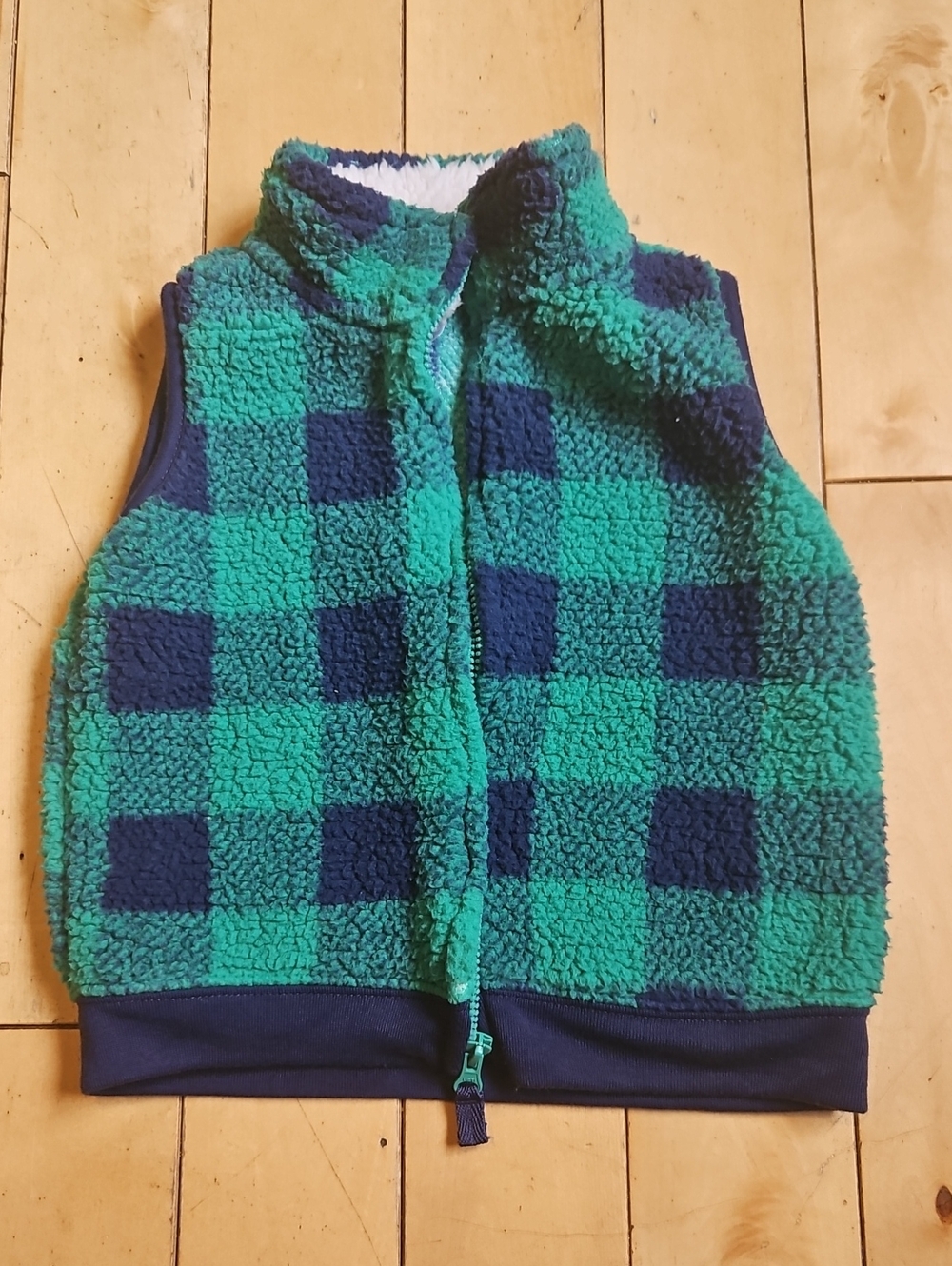 Carter's Green and Navy Check Sherpa-Lined Full-Zip Vest (24M)